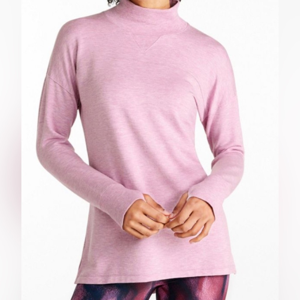 LL Bean softflex mock neck pullover M lavender hi-lo hem stretch super soft warm